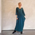 Sukienka z dekoltem V, z rogami, z szerokim rękawem 3/4, ciemny turkus – zdjęcie 4