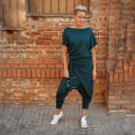 Spodnie z obniżonym krokiem zieleń butelkowa