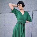 Sukienka klasyczna długa z kieszeniami zielona – zdjęcie 3