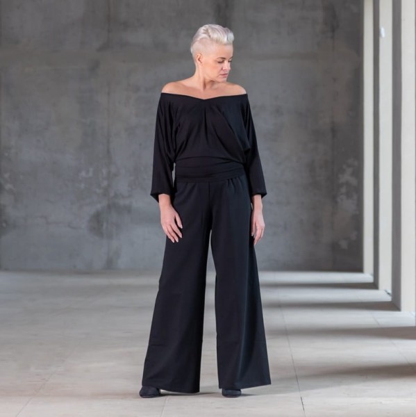 Spodnie z szeroką nogawką dresówka czarne