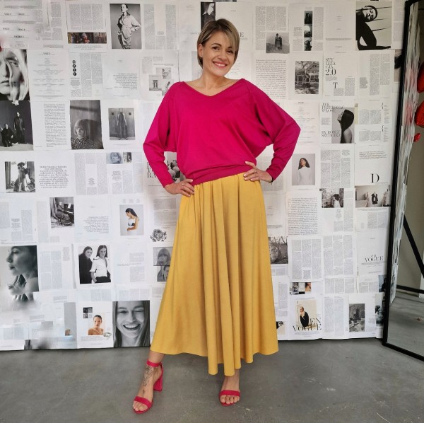 Spódnica na bazie koła z kieszeniami słoneczny żółty 