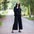 Spodnie kuloty z kieszeniami bawełniane czarne – zdjęcie 3